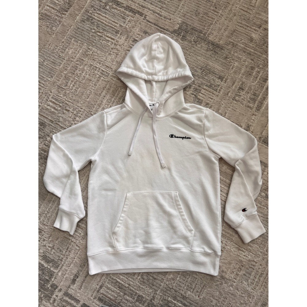 Champion Hoodie Sweatshirt Pullover‎ White Embroidered Logo Classic Athleisure M
